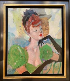 Jean-Gabriel Domergue, Schwarze Handschuhe, 1950er, Öl auf Leinwand, Gerahmt