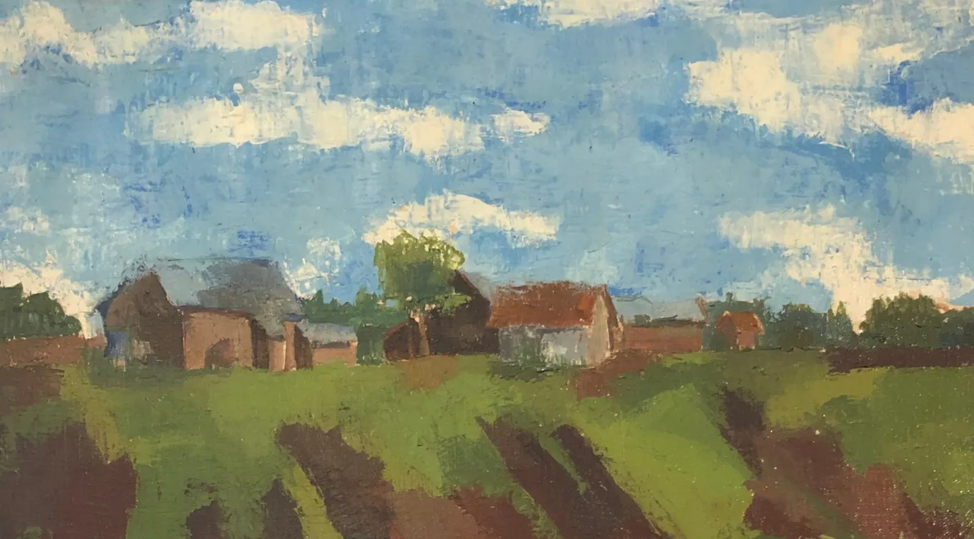 Jean-Jacques Boimond, Paysage de Moneuse, Öl auf Leinwand, Gerahmt