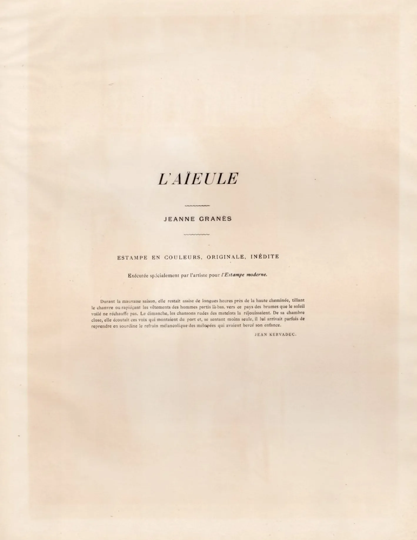 Jeanne Granès, L'Aïeule: Die Großmutter, 1899, Originallithographie