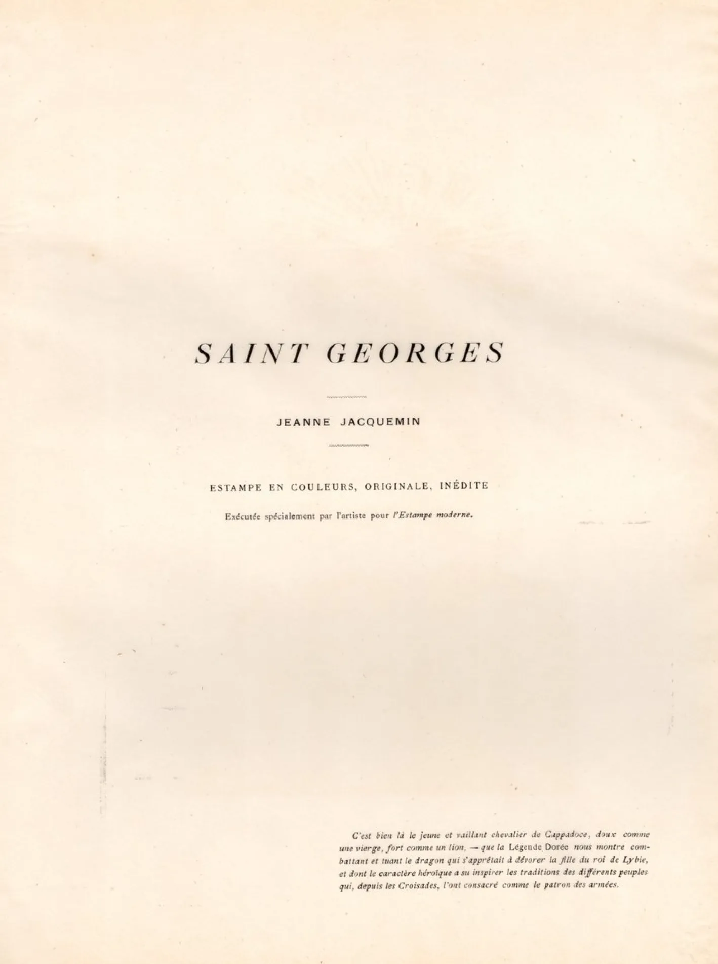 Jeanne Jacquemin, Saint Georges, 1898, Lithographie auf Papier