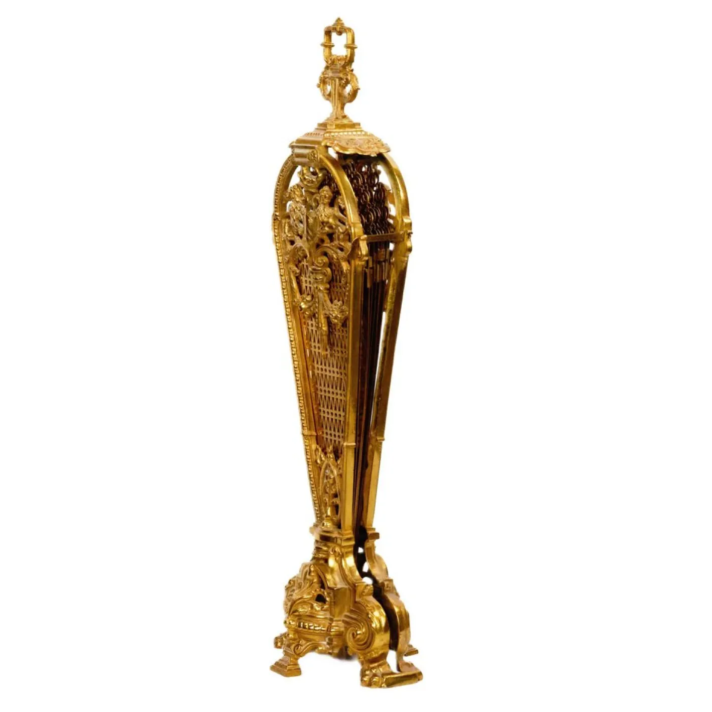 20. Jh. Kaminschirm aus Vergoldeter Bronze & Messing Pfau