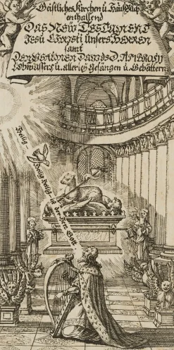 J. Meyer, Titel eines Kirchenbuchs, 17. Jh., Radierung