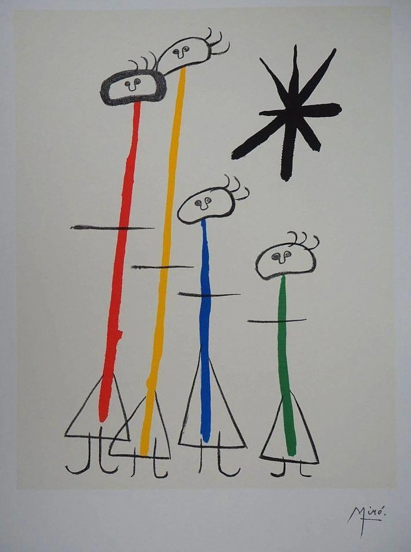 Joan Miro, Surreale Familie mit Stern, Lithographie, 1970er