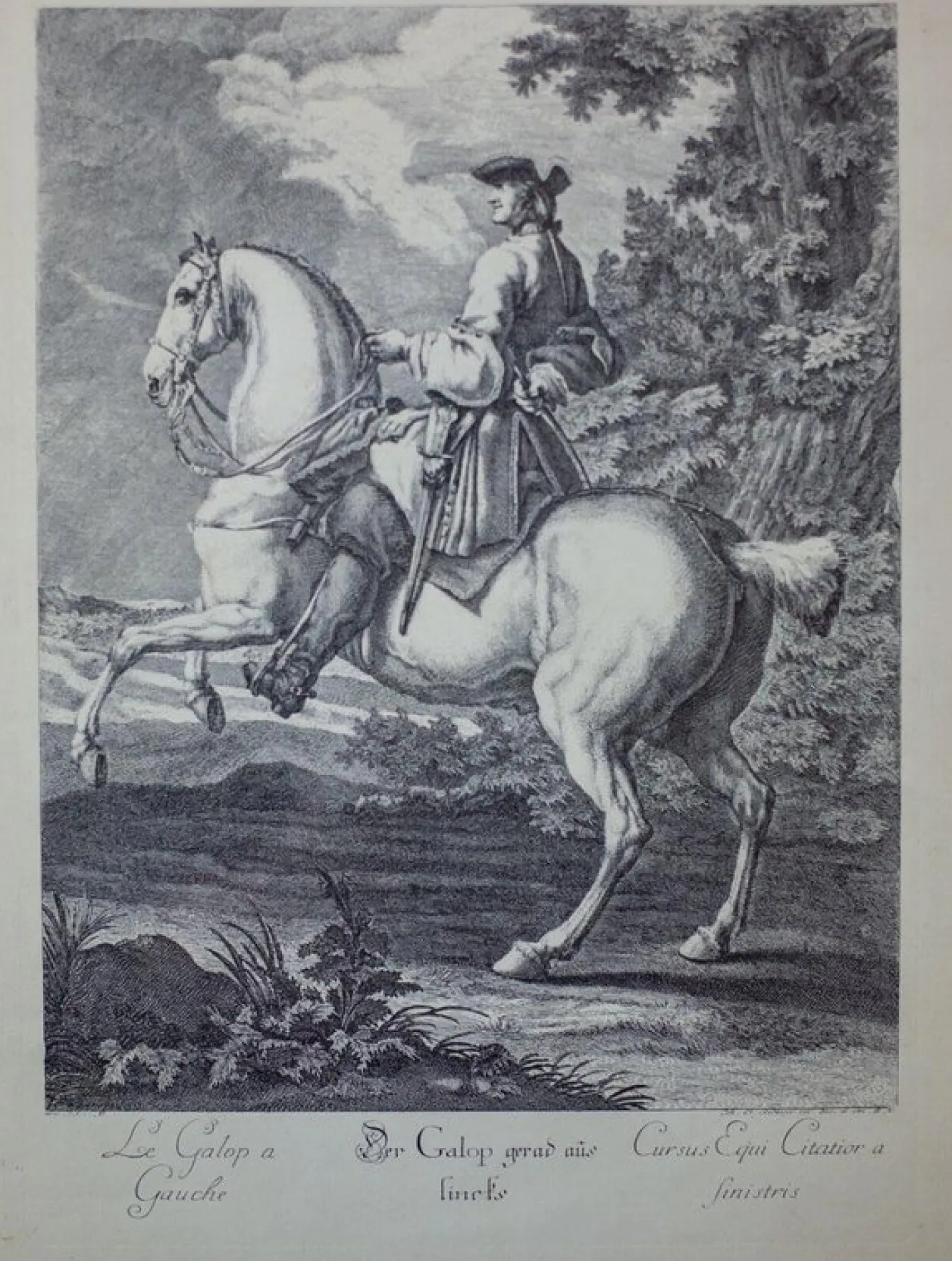 Johann Elias Ridinger, Figur zu Pferd, 19. Jh., Kupferstich