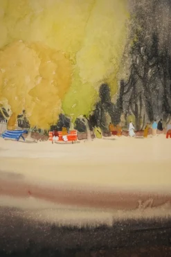 Jordi Danes, Der Pavillon, Aquarell auf Papier, gerahmt