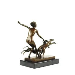 Josef Lorenzl, Art Deco Frauenakt mit Hunden, 1920er, Bronze auf Marmorsockel