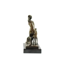 Josef Lorenzl, Art Deco Frauenakt mit Hunden, 1920er, Bronze auf Marmorsockel