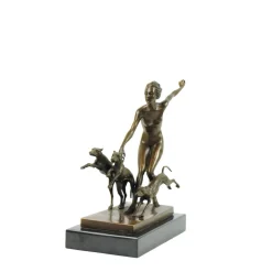 Josef Lorenzl, Art Deco Frauenakt mit Hunden, 1920er, Bronze auf Marmorsockel