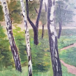 Jugendstil Birken, 19. Jh., Ölgemälde, gerahmt