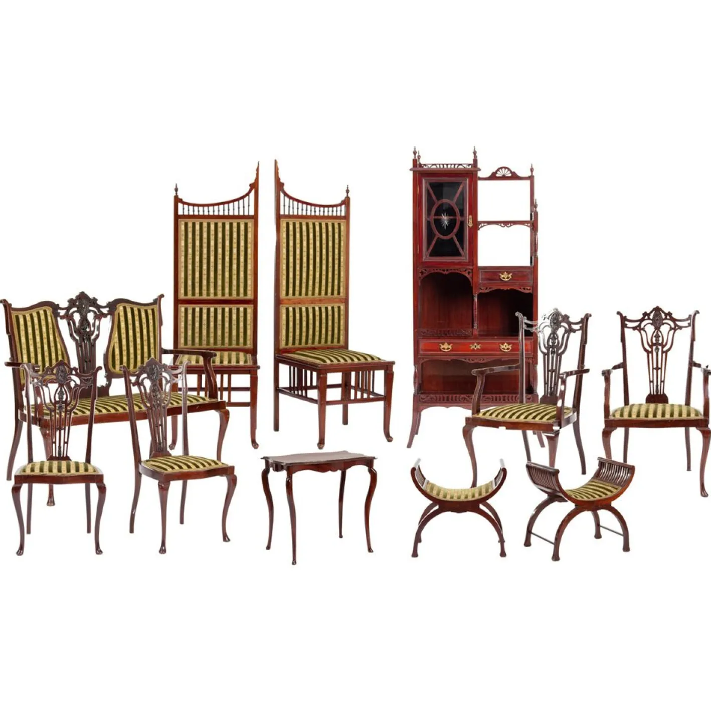 Jugendstil Chippendale Wohnzimmer Set, 11er Set