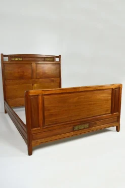 Jugendstil Clematis Modell Bett aus Mahagoni von Mathieu Gallerey, 1920er