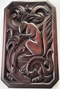 Jugendstil Eichhörnchen Holz Relief, 1800er