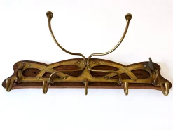 Jugendstil Garderobe oder Kleiderbügel aus Messing & Holz, Deutschland, 1900er