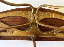 Jugendstil Garderobe oder Kleiderbügel aus Messing & Holz, Deutschland, 1900er