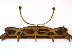 Jugendstil Garderobe oder Kleiderbügel aus Messing & Holz, Deutschland, 1900er