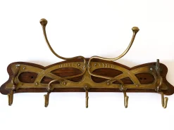Jugendstil Garderobe oder Kleiderbügel aus Messing & Holz, Deutschland, 1900er