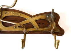 Jugendstil Garderobe oder Kleiderbügel aus Messing & Holz, Deutschland, 1900er