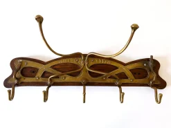 Jugendstil Garderobe oder Kleiderbügel aus Messing & Holz, Deutschland, 1900er