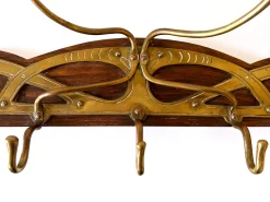 Jugendstil Garderobe oder Kleiderbügel aus Messing & Holz, Deutschland, 1900er