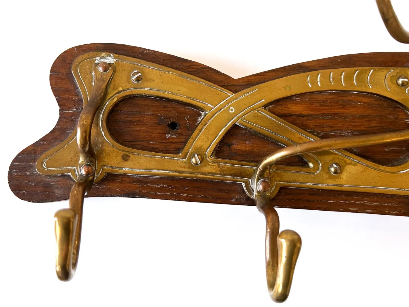 Jugendstil Garderobe oder Kleiderbügel aus Messing & Holz, Deutschland, 1900er