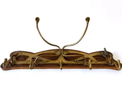 Jugendstil Garderobe oder Kleiderbügel aus Messing & Holz, Deutschland, 1900er