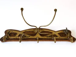 Jugendstil Garderobe oder Kleiderbügel aus Messing & Holz, Deutschland, 1900er