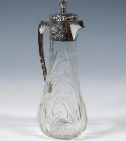 Jugendstil Karaffe aus geschliffenem Glas mit Silbermontierung, Vincenz Carl Dub zugeschrieben, Wien, 1900er