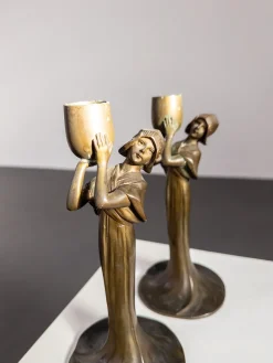 Jugendstil Kerzenhalter aus Zink, 1890er, 2er Set