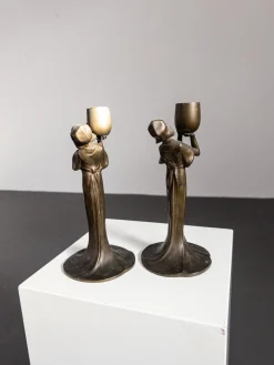 Jugendstil Kerzenhalter aus Zink, 1890er, 2er Set