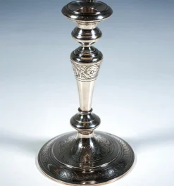 Jugendstil Kerzenständer aus Silber mit floraler Gravur, 1890, 2er Set