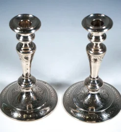 Jugendstil Kerzenständer aus Silber mit floraler Gravur, 1890, 2er Set