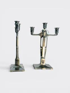 Jugendstil Kerzenständer aus Zinn von Achille Gamba von Hille, 1920, 2er Set