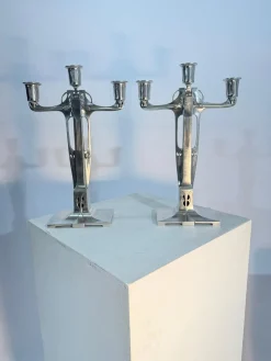 Jugendstil Kerzenständer aus Zinn von Achille Gamba von Hille, 1920, 2er Set