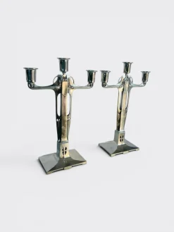 Jugendstil Kerzenständer aus Zinn von Achille Gamba von Hille, 1920, 2er Set