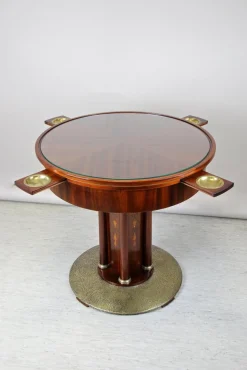 Jugendstil Mahagoni Spieltisch mit Gestell aus gehämmertem Messing, Österreich, 1910er