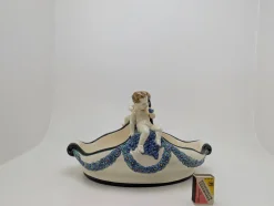Jugendstil Schale aus Majolika Henkel mit Putten von Karlsruhe Majolika Manufaktur, 1910