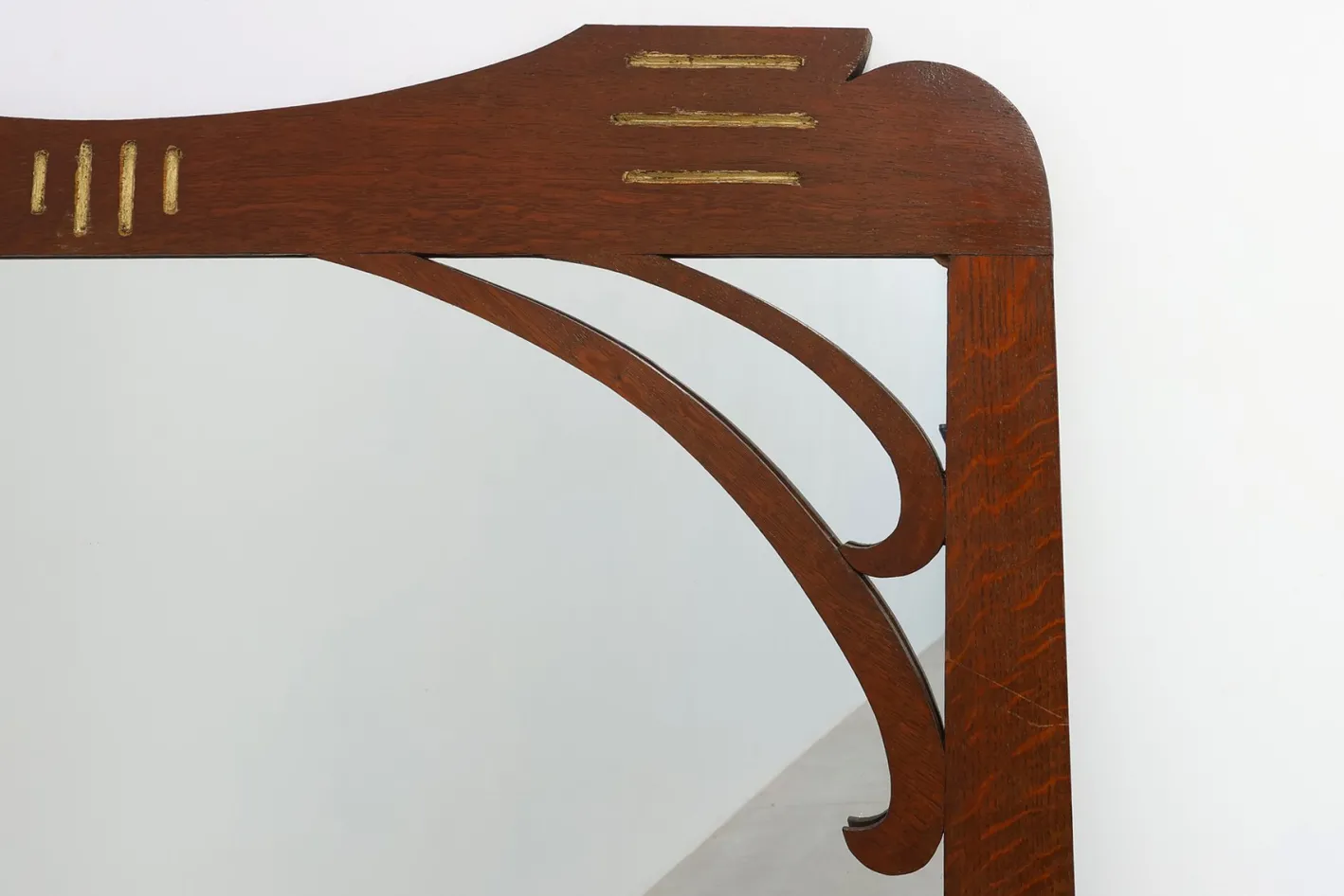 Jugendstil Spiegel aus Eichenholz mit Vergoldeten Intarsien, Frankreich, 1915