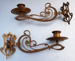 Jugendstil Wandkerzenhalter aus Messing, 1890er, 2er Set