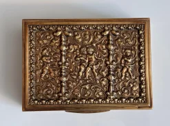 Jugendstil Zigarettenschachtel aus Messing & Holz von Erhard & Söhne, 1920er