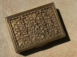 Jugendstil Zigarettenschachtel aus Messing & Holz von Erhard & Söhne, 1920er