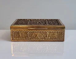 Jugendstil Zigarettenschachtel aus Messing & Holz von Erhard & Söhne, 1920er