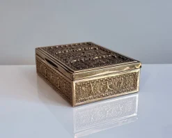 Jugendstil Zigarettenschachtel aus Messing & Holz von Erhard & Söhne, 1920er
