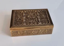 Jugendstil Zigarettenschachtel aus Messing & Holz von Erhard & Söhne, 1920er