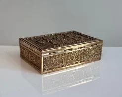 Jugendstil Zigarettenschachtel aus Messing & Holz von Erhard & Söhne, 1920er