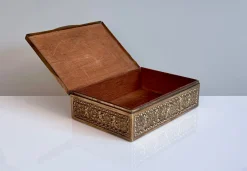 Jugendstil Zigarettenschachtel aus Messing & Holz von Erhard & Söhne, 1920er