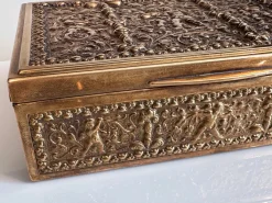 Jugendstil Zigarettenschachtel aus Messing & Holz von Erhard & Söhne, 1920er