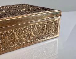 Jugendstil Zigarettenschachtel aus Messing & Holz von Erhard & Söhne, 1920er