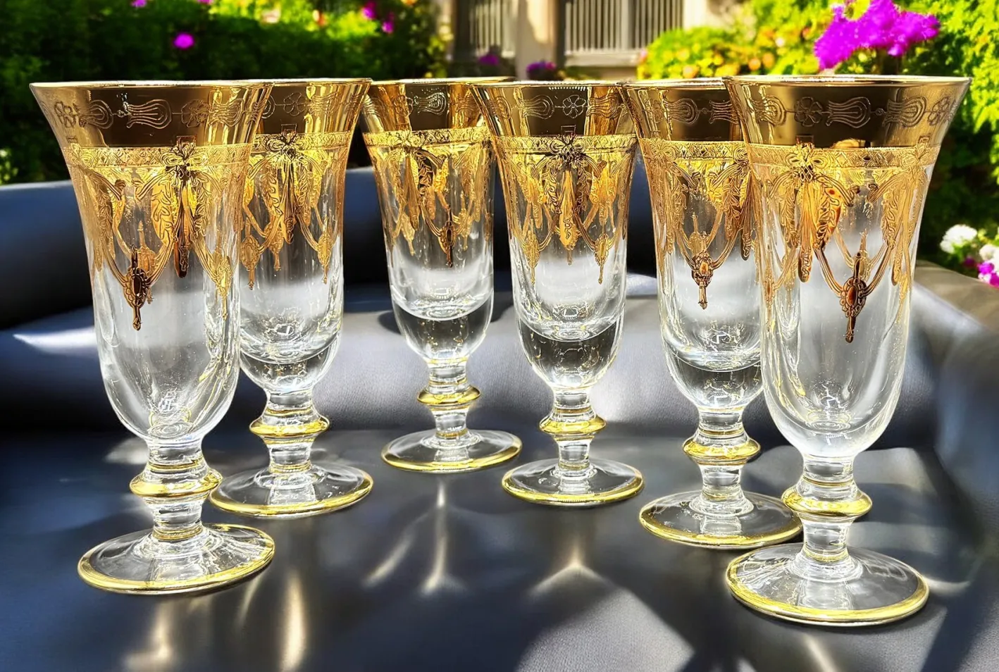 24 Karat vergoldete Kristallgläser von SC Line, 1960er, 6 . Set