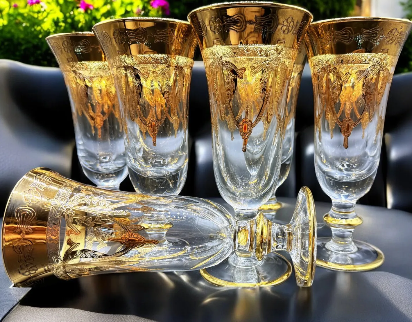 24 Karat vergoldete Kristallgläser von SC Line, 1960er, 6 . Set