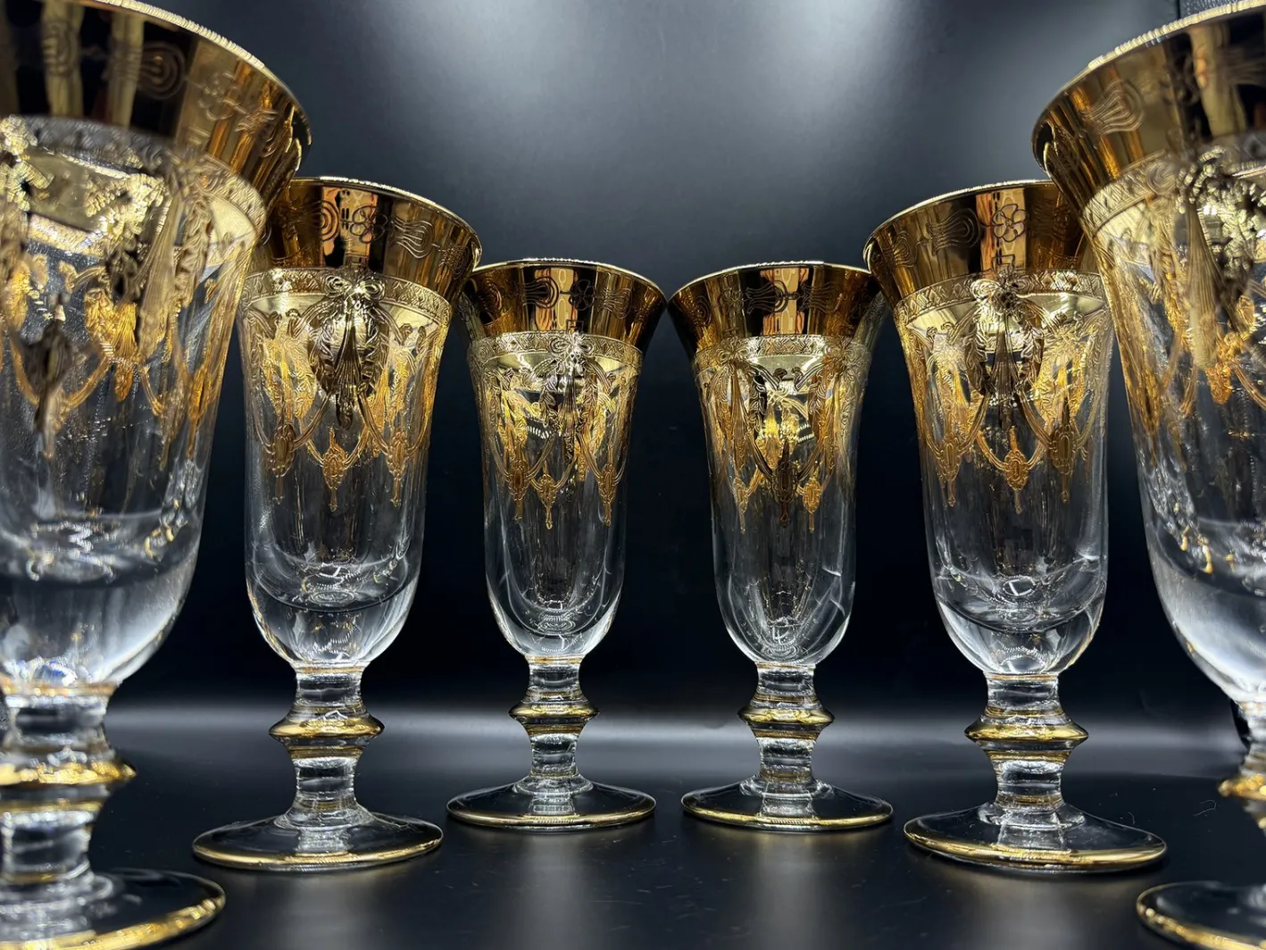 24 Karat vergoldete Kristallgläser von SC Line, 1960er, 6 . Set